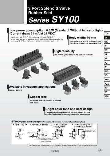 3 Port Direct Operated Solenoid Valve Rubber Seal Series SY100