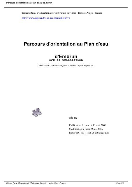 Parcours d'orientation au Plan d'eau d'Embrun - Circonscription de ...