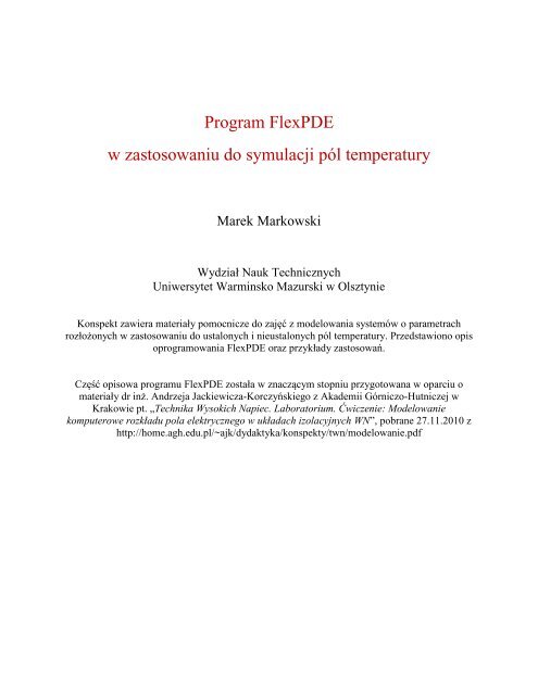 Program Flexpde W Zastosowaniu Do Symulacji Pã³l Temperatury