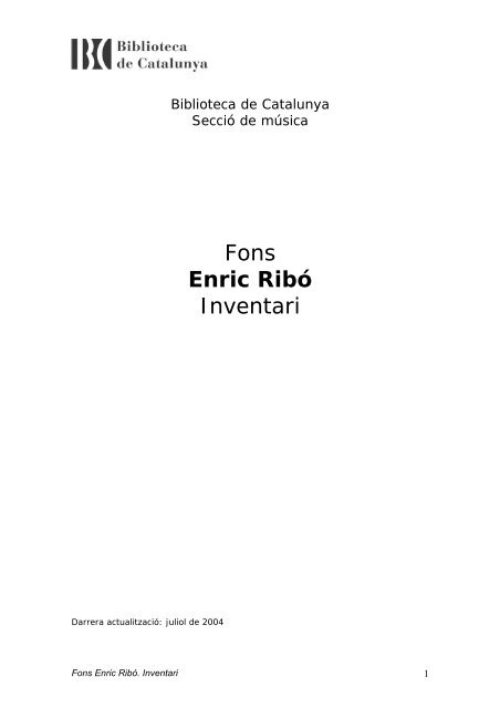 Fons Enric RibÃ³ Inventari - Biblioteca de Catalunya