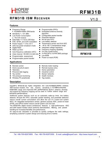 to view RFM31B datasheet - HOPE Microelectronics