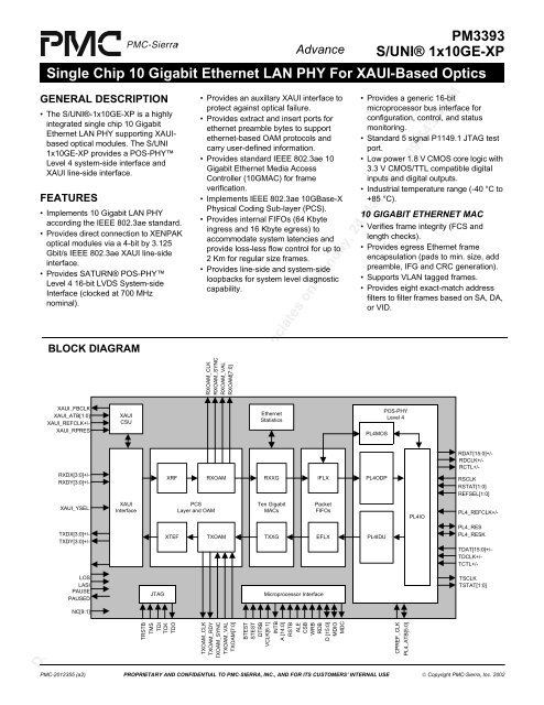 PM3393 S/UNI® 1x10GE-XP Single Chip 10 Gigabit Ethernet LAN ...