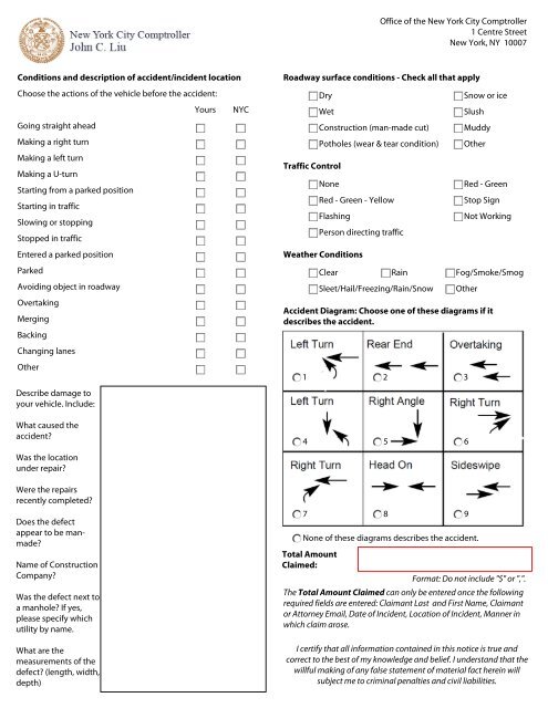 Automobile Property Damage claim form - NYC Office of the ...