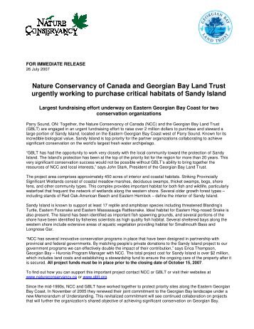 Nature Conservancy of Canada and Georgian Bay Land Trust ...