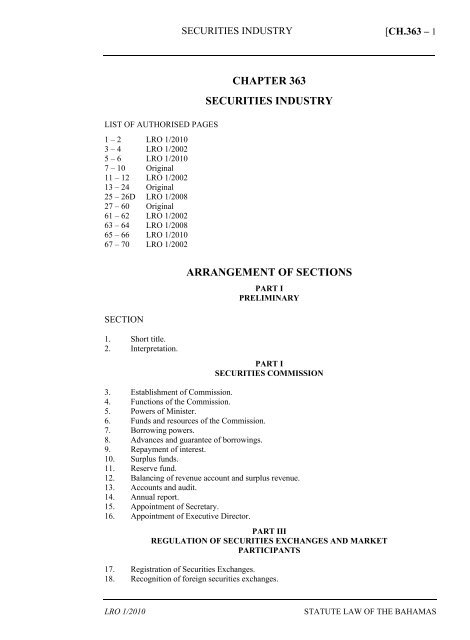 Securities Industry Act - The Bahamas Laws On-Line - The ...