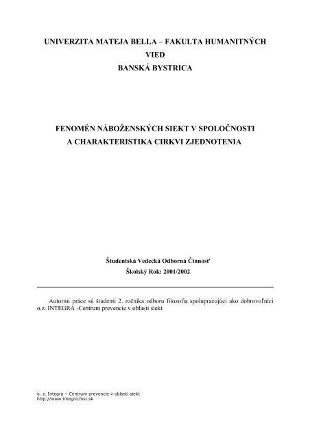 univerzita mateja bella â fakulta humanitnÃ½ch vied banskÃ¡ ... - Integra