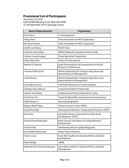 Provisional list of participants