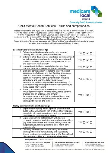 Child Mental Health Services â skills and competencies
