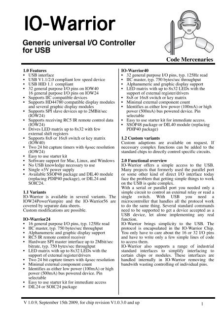 IOWarrior Datasheet, Layout 1 - Code Mercenaries