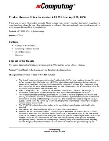 Product Release Notes for Version 4.03.091 from April 28, 2008