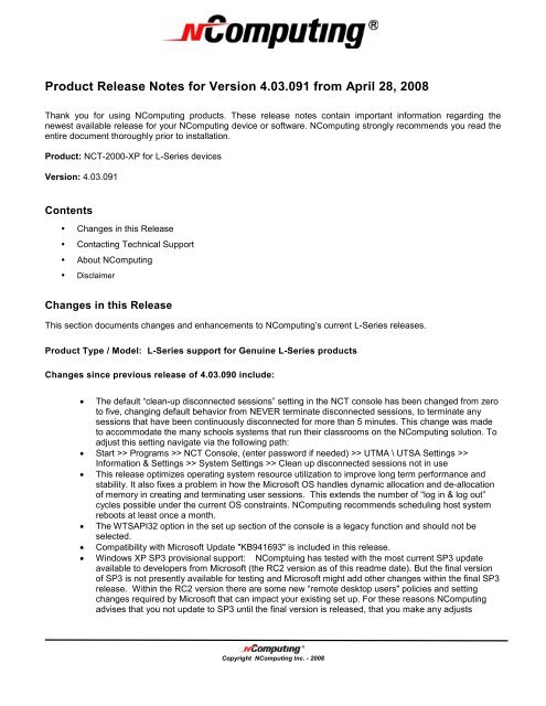 Product Release Notes for Version 4.03.091 from April 28, 2008