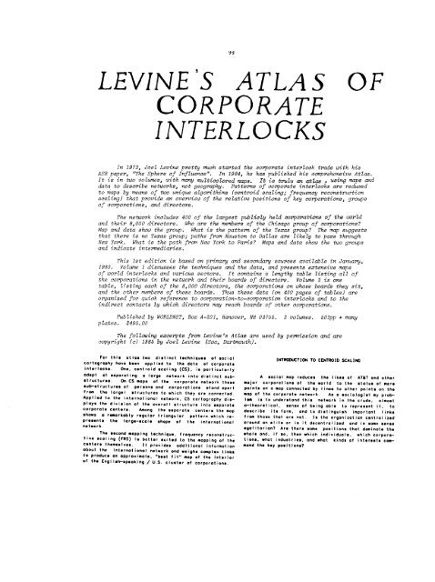 (1985). Levine's Atlas of Corporate Interlocks. Connections ... - INSNA