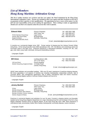 List of Members Hong Kong Maritime Arbitration Group