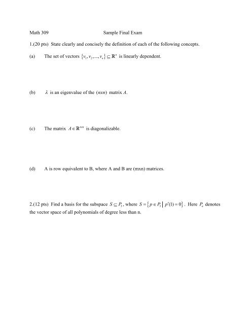 Math 314 Final Exam Spring, 1996