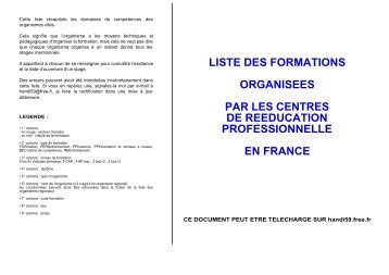 liste des formations organisees par les centres de reeducation