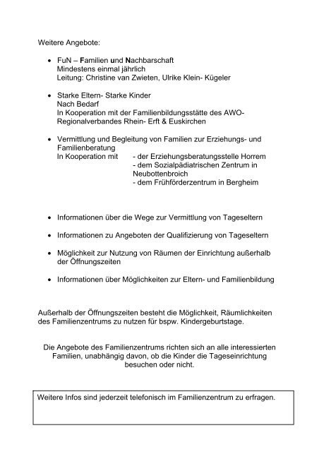 Angebote im AWO- Kinderhaus und Familienzentrum ... - Stadt Kerpen