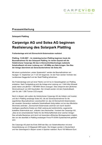 PM03-regio Cp Baubeginn Solarpark Plattling ... - CARPEVIGO AG