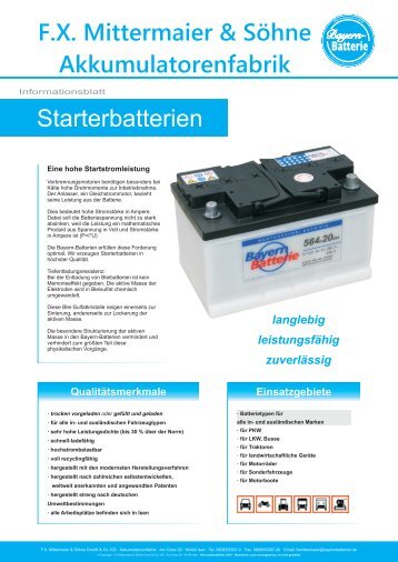 Informationsblatt Starterbatterien Standard (ca ... - Bayern-Batterien