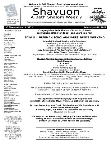 Feb 4 - Congregation Beth Shalom