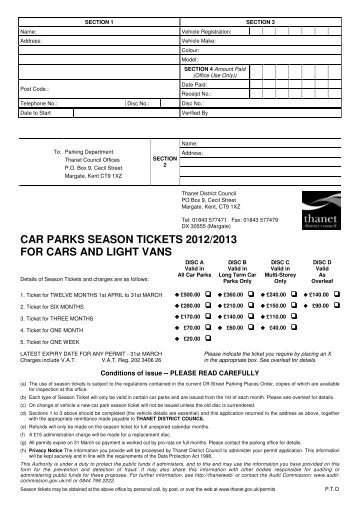 car parks season tickets 2012/2013 for cars and light vans