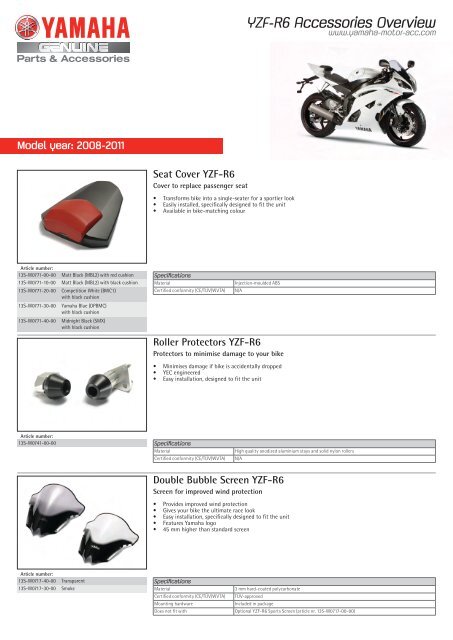 YZF-R6 Accessories Overview - Olej Yamalube