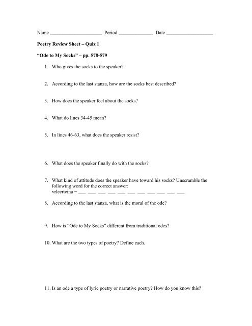 Poetry Review Sheet â Quiz 1