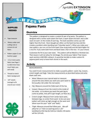 Pajama Pants - Texas 4-H and Youth Development - Texas A&M ...