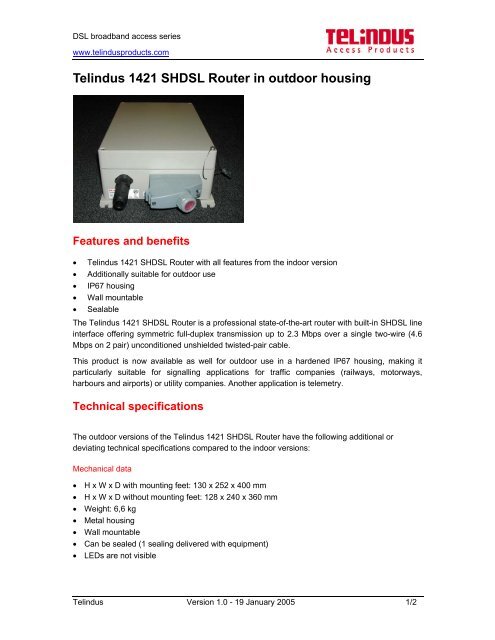 Telindus Router Telindus 1421 SHDSL Router in outdoor housing - comtec
