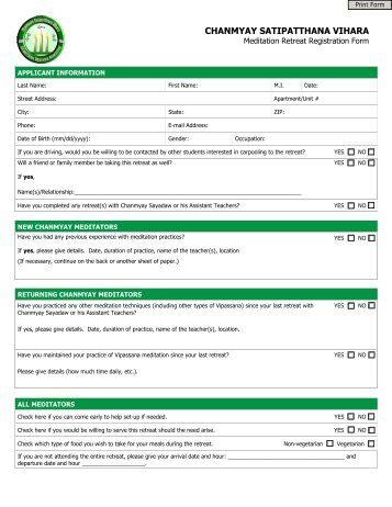 Registration Form - Chanmyay Vihara