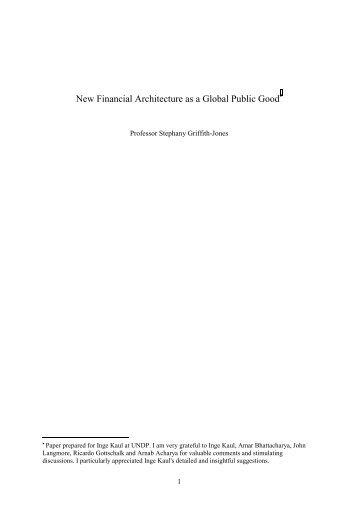 New Financial Architecture as a Global Public Good - Institute of ...