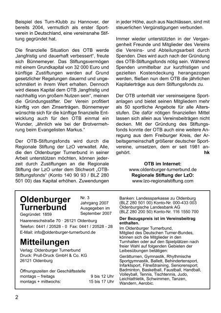 OTB-Mitteilungen 03/2007 - Oldenburger Turnerbund
