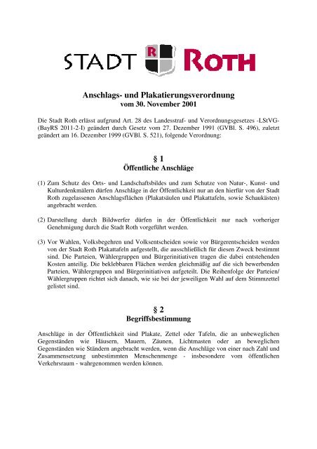 Anschlags- und Plakatierungsverordnung - Stadt Roth