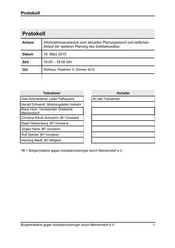 Protokoll - BÃ¼rgerinitiative gegen Autobahnzubringer durch ...