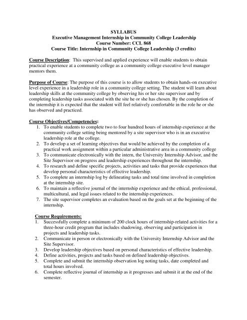 SYLLABUS Executive Management Internship in Community ...