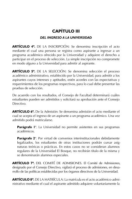 Reglamento Estudiantil - Universidad El Bosque