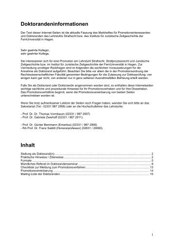 Doktorandeninformationen Inhalt - FernUniversität in Hagen