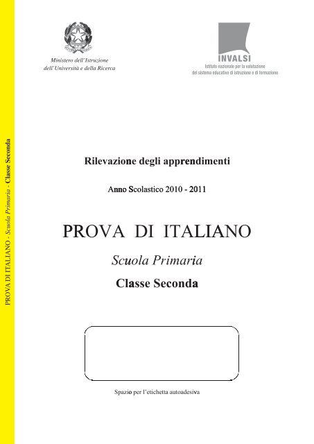 Copertina prova di italiano classe II scuola primaria - Invalsi