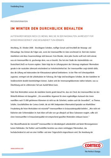 IM WINTER DEN DURCHBLICK BEHALTEN - Corteco