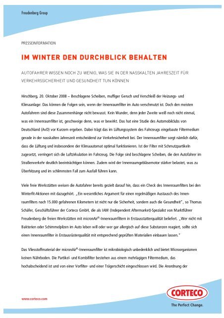 IM WINTER DEN DURCHBLICK BEHALTEN - Corteco