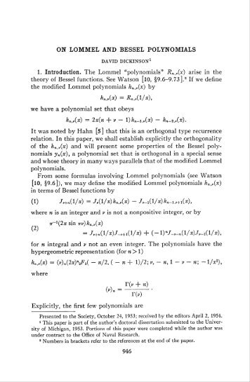 ON LOMMEL AND BESSEL POLYNOMIALS 946 - Fuchs-braun.com