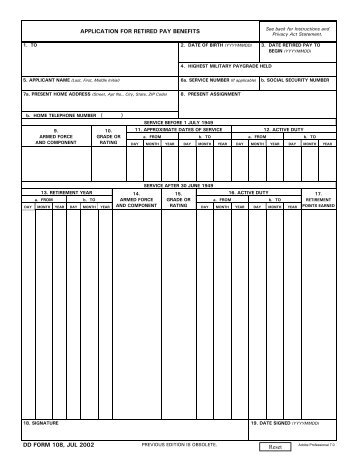 DD Form 108, Application for Retired Pay Benefits, July 2002.