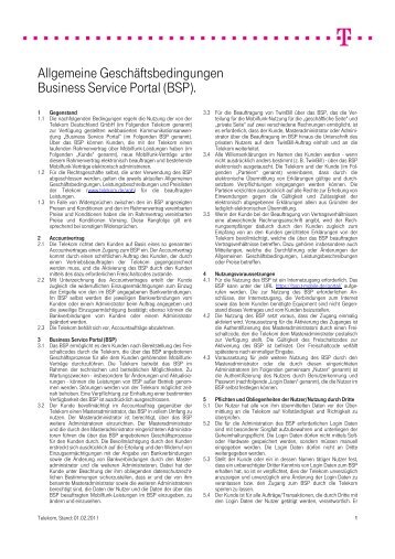 Allgemeine Geschäftsbedingungen Business Service Portal (BSP).