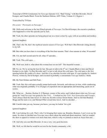 Transcript of DVD Commentary for Farscape Episode 4-22, â€œBad ...