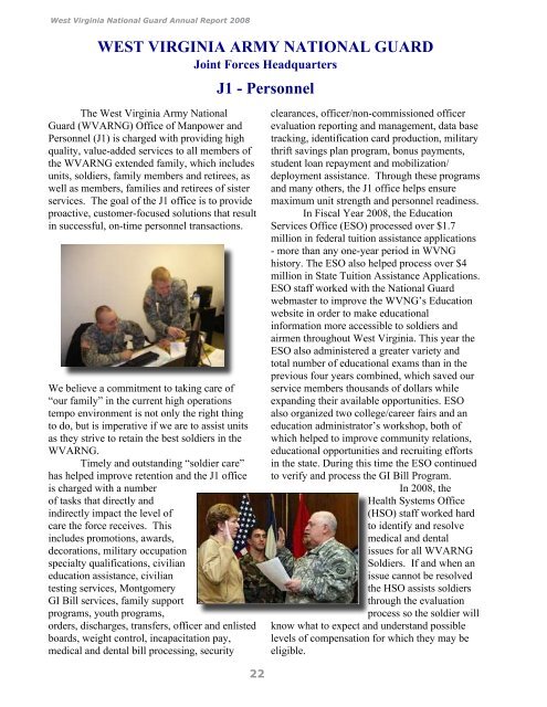 2008 Annual Report - West Virginia Army National Guard - U.S. Army