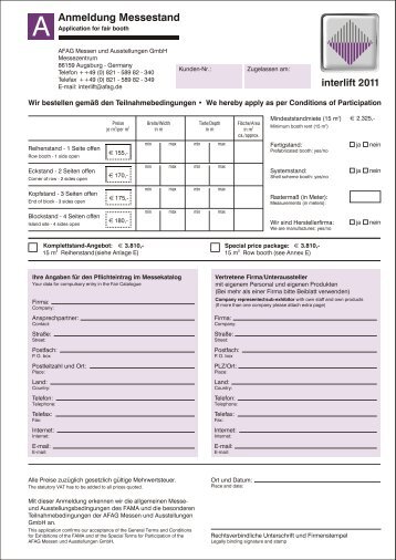 Anmeldung Messestand - Interlift