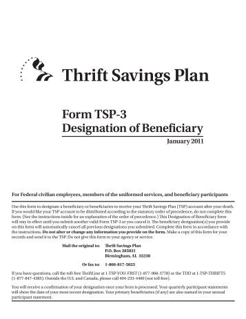Form TSP-3, Designation of Beneficiary
