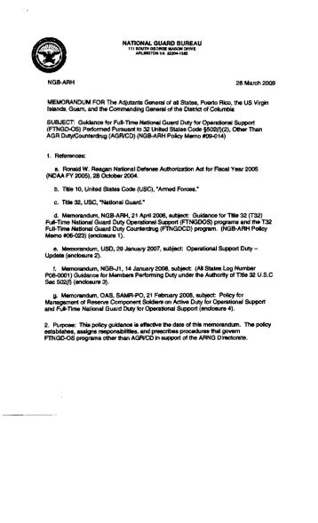 NGB-ARH Policy Memo #09-014 Operational Support
