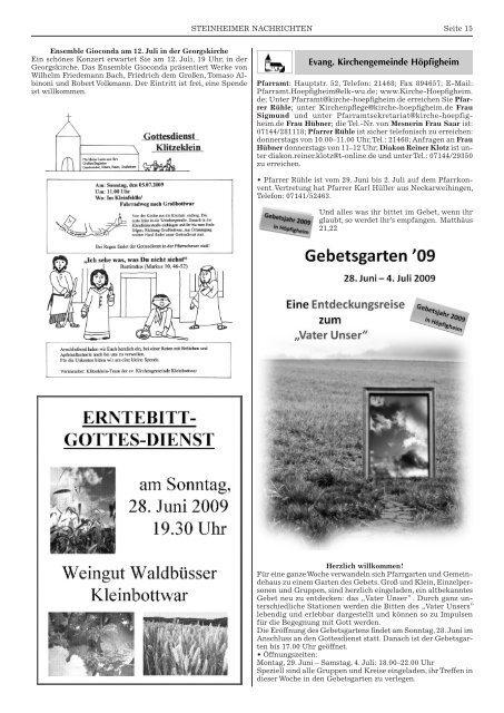 Samstag, 27. Juni 2009, Einlass 18.30 Uhr - Stadt Steinheim an der ...