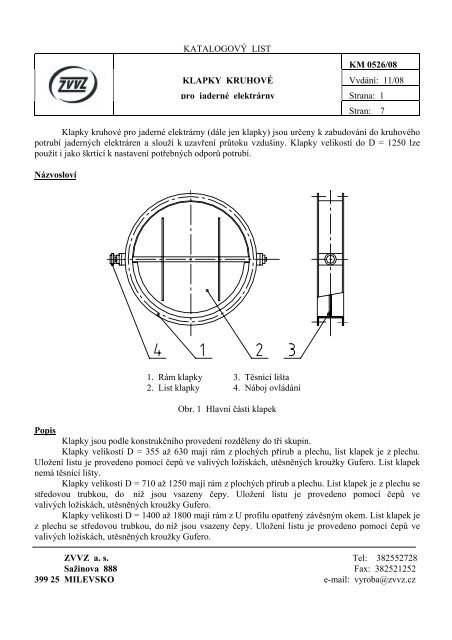KATALOGOVÃ LIST KM 0526/08 KLAPKY KRUHOVÃ ... - ZVVZ a.s.