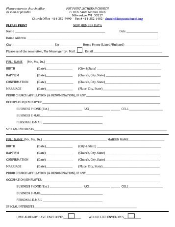 new member information form fox point lutheran church